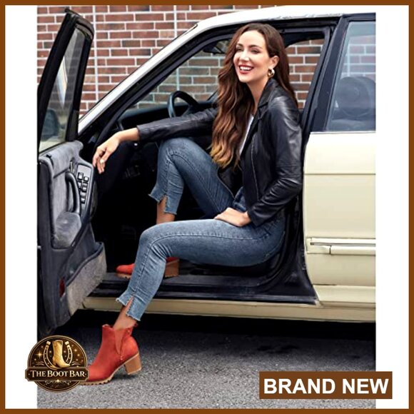 Premium Synthetic Suede Ankle Booties Block Heel Slip On Chelsea Boots - Picture 3 of 7